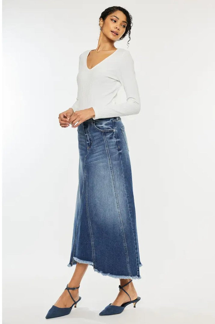 Modern Denim High-Low Midi Skirt