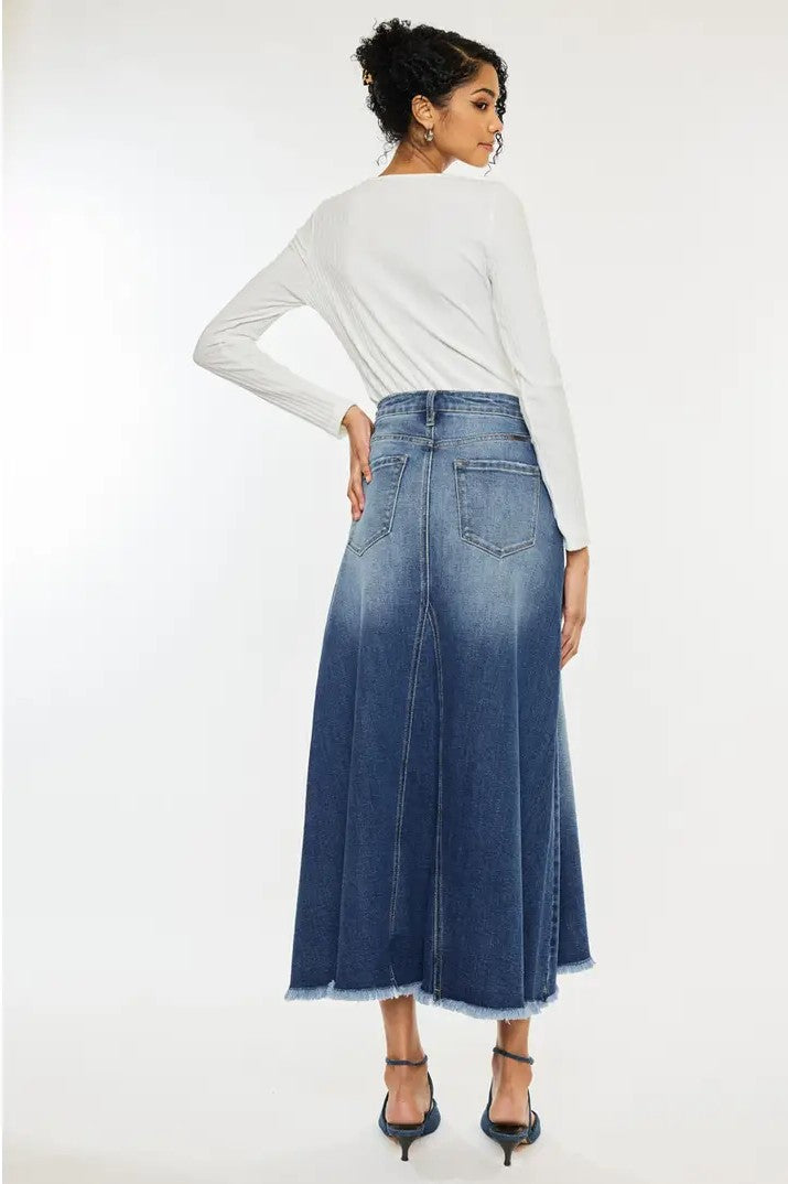 Modern Denim High-Low Midi Skirt