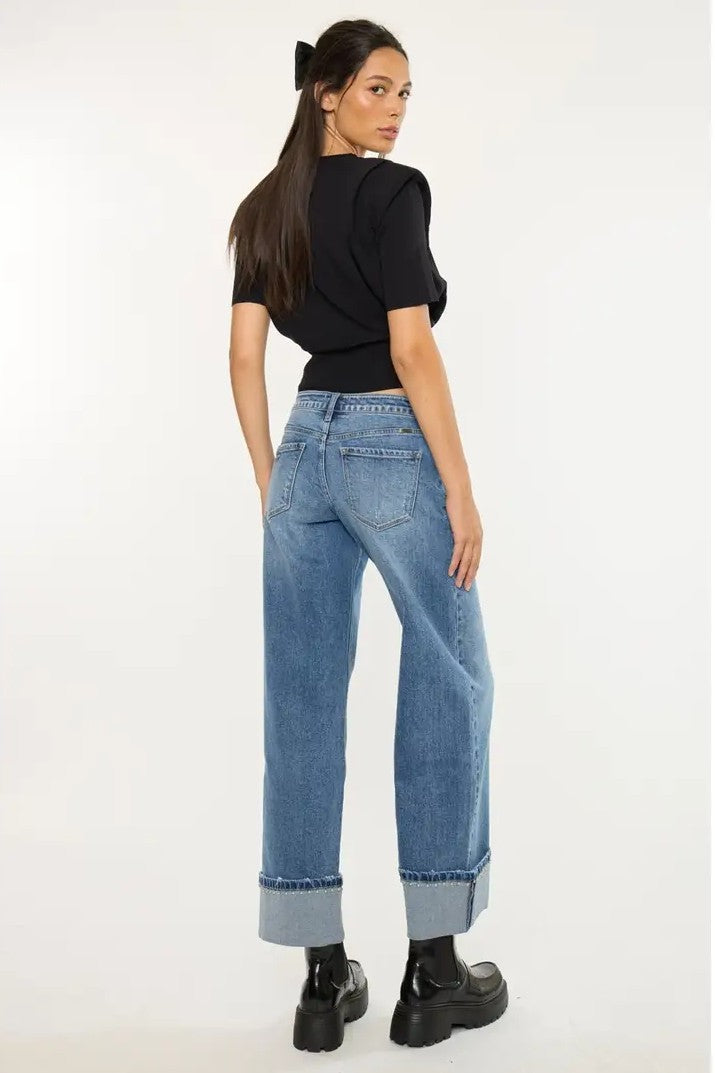 Studded Mid Rise Wide Leg Jeans