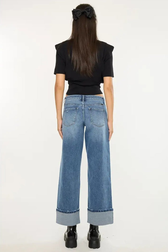 Studded Mid Rise Wide Leg Jeans