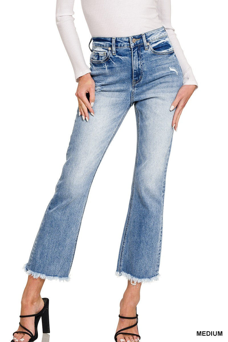 High Rise Straight Raw Hem Cropped Jeans