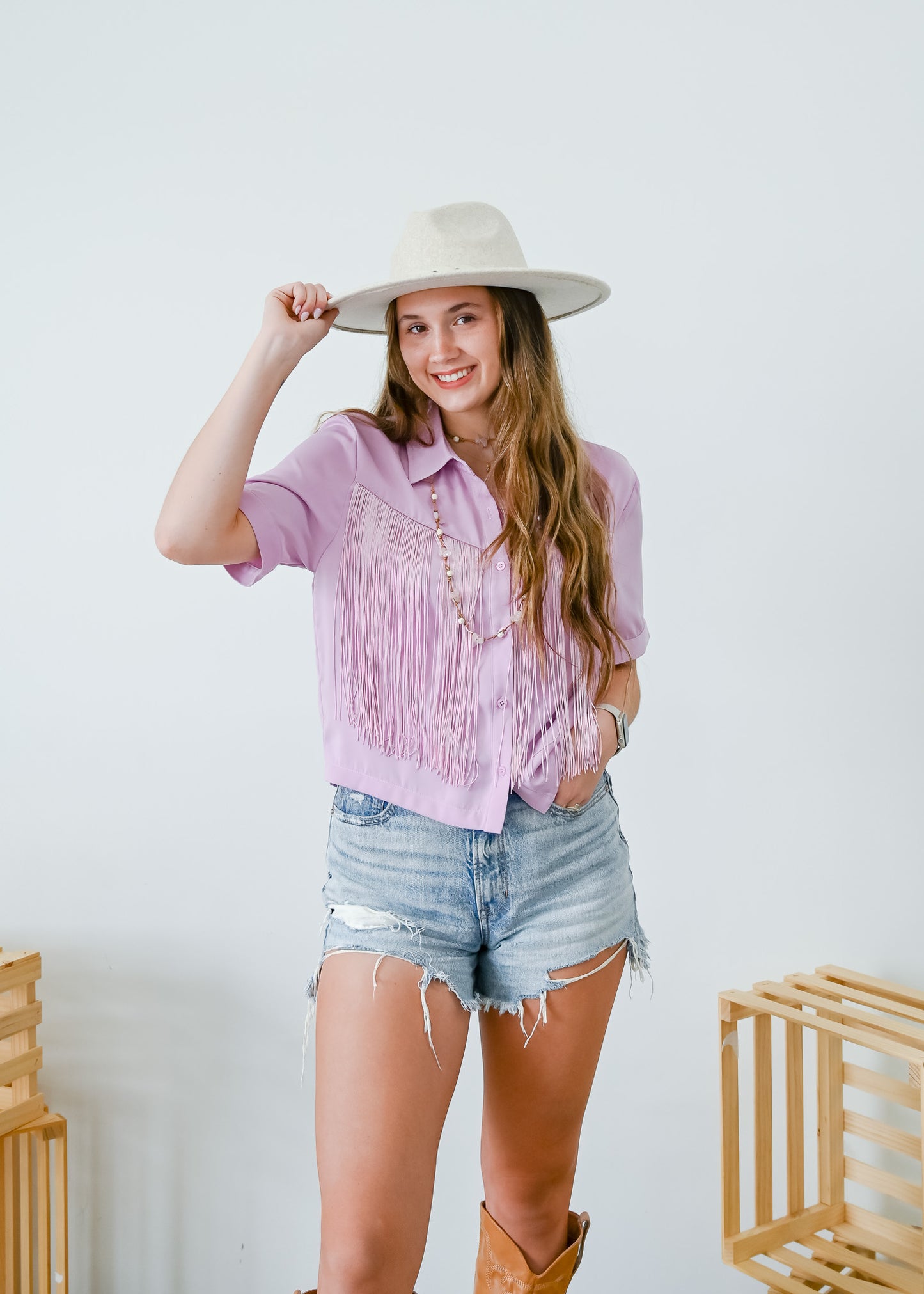 Debut Fringed Button Up Top