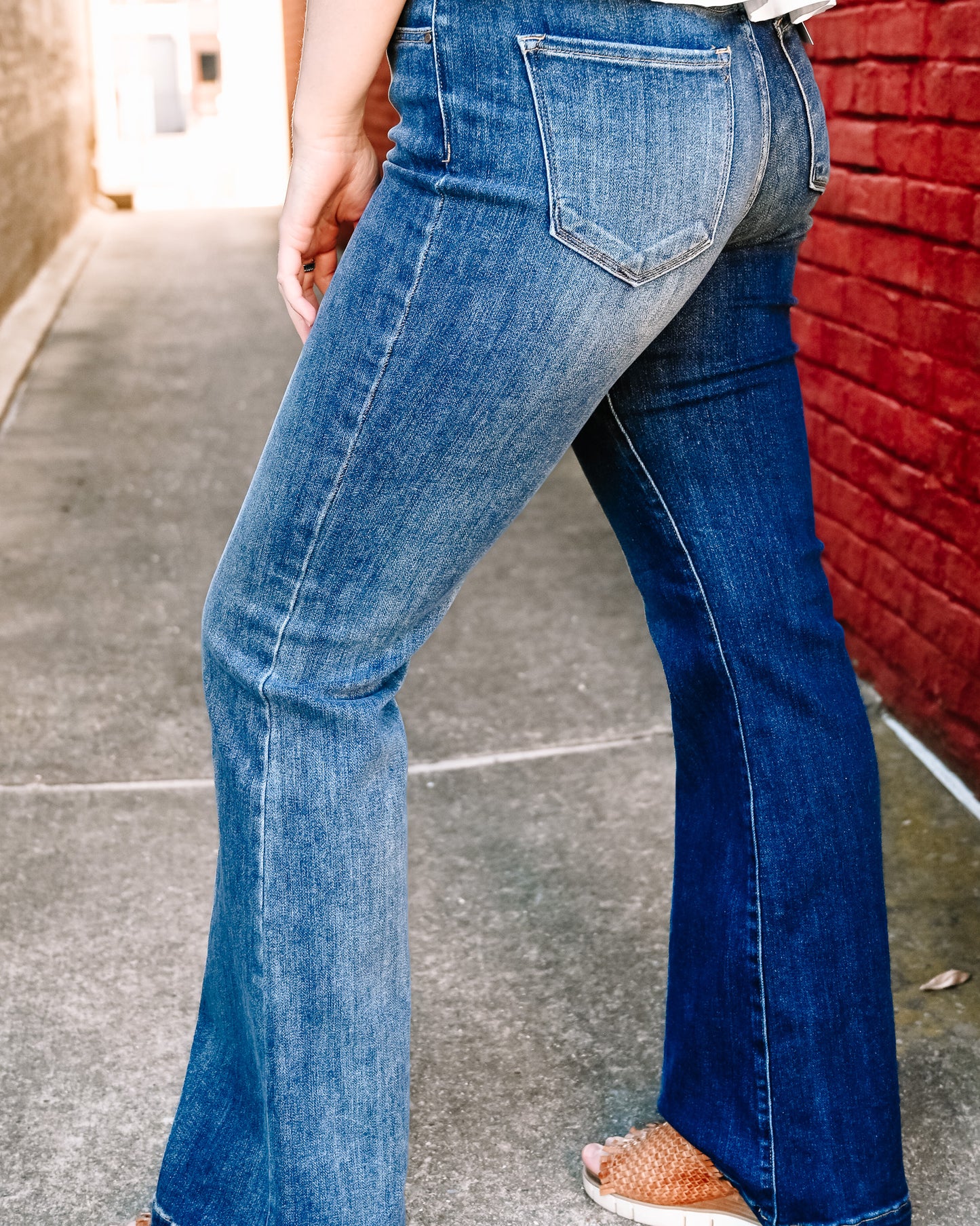 High Rise Two Tone Flare Jeans