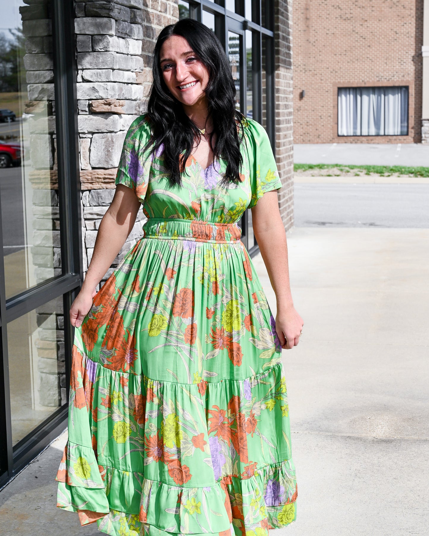 Gracious Green Floral Midi Dress