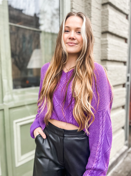 Perfectly Purple Cable Knit Sweater