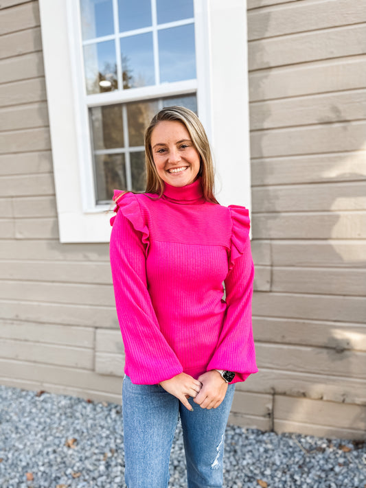 Electric Pink Ribbed Sweater