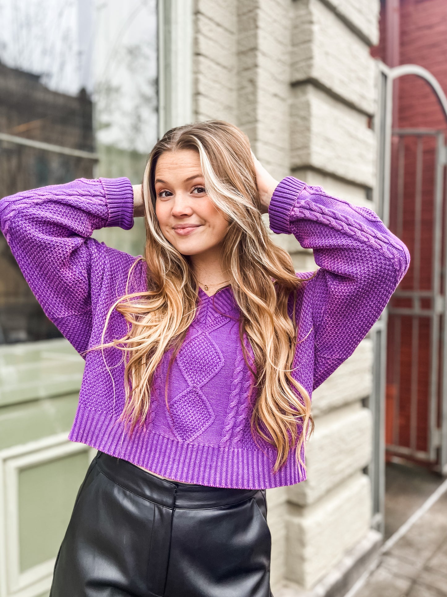 Perfectly Purple Cable Knit Sweater