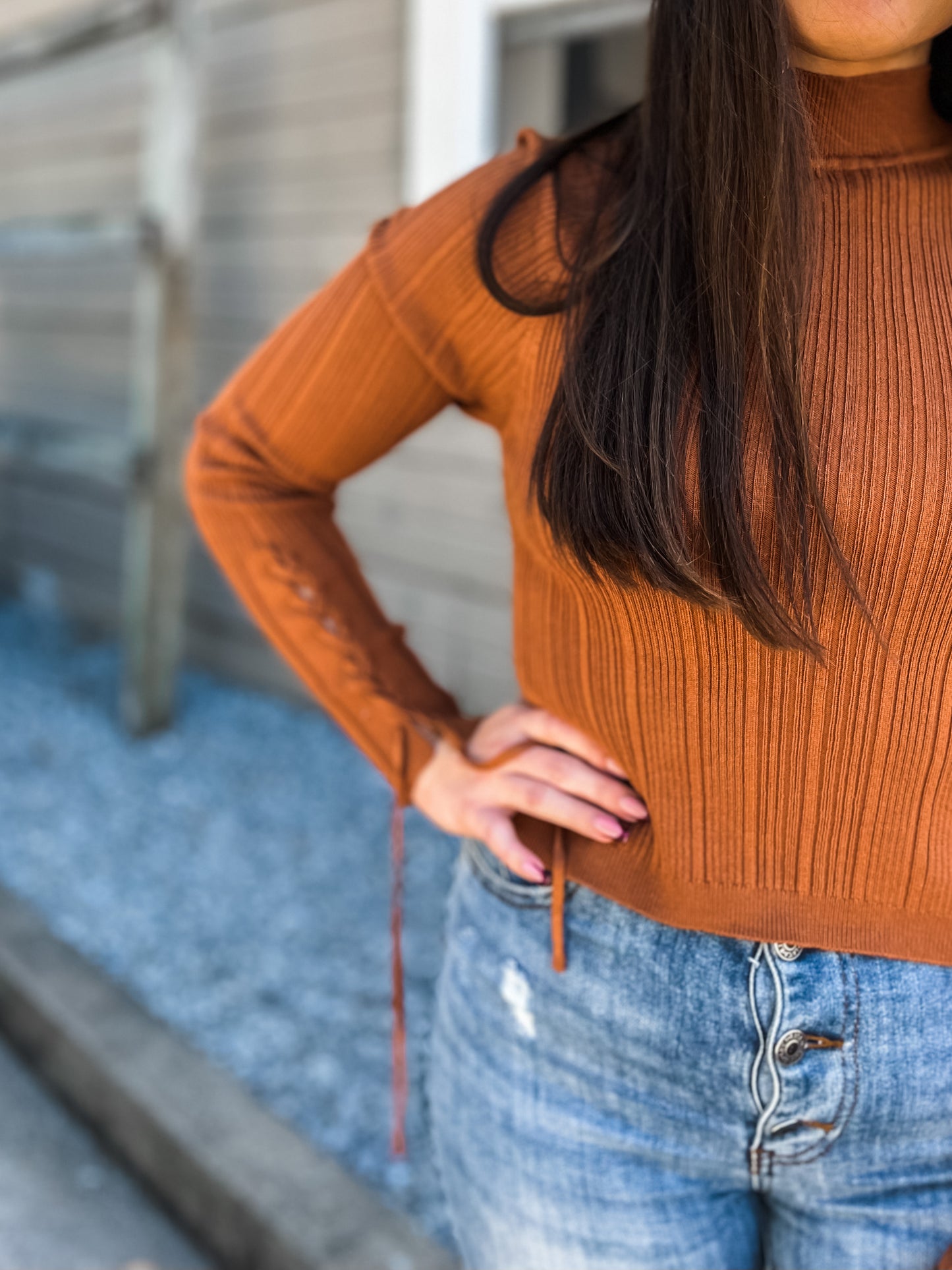 Spiced Mock-Neck Cropped Top